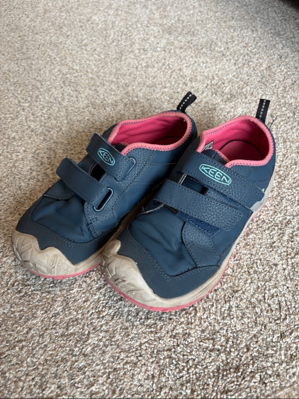 KEEN Navy and Pink Kids Velcro Sneakers